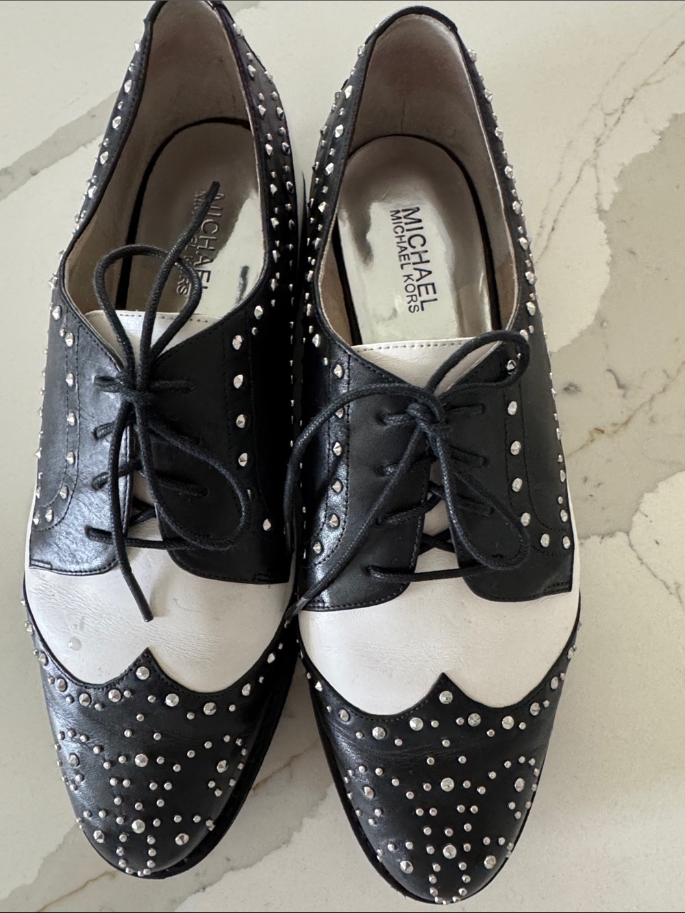 Michael Kors Black and White Studded Oxford Flats 10
